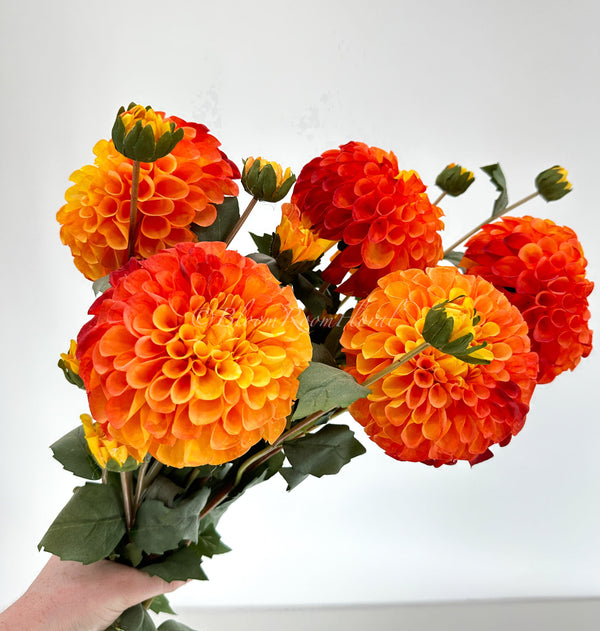 31&quot; Orange Ombre Palmares Silk Dahlia | Extremely Realistic Luxury Quality Artificial Flower | Wedding/Home Decoration Decor | Floral D-012
