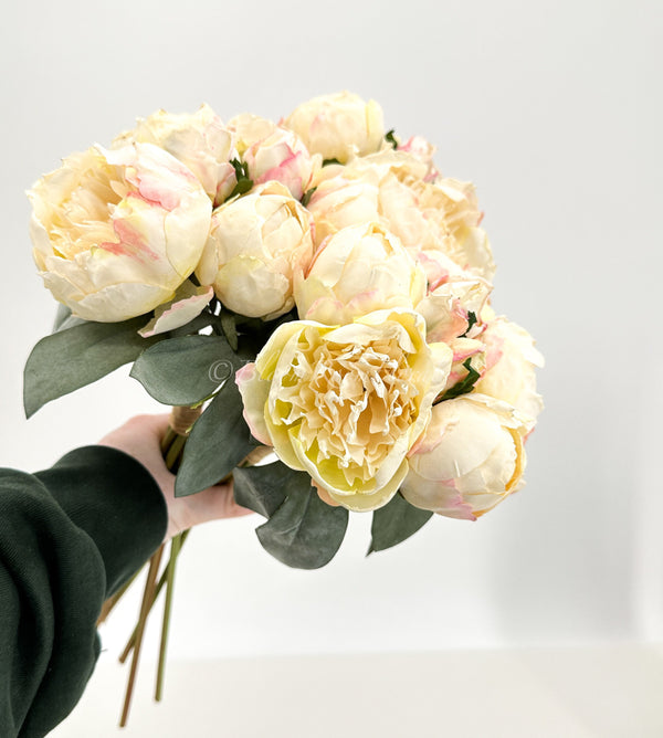 14&quot; Cream Peony Rose Bouquet | Extremely Realistic Luxury Quality Artificial Kitchen/Wedding/Home Decoration Gifts French Floral Flower