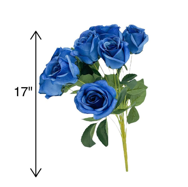 Blue Rose Bouquet, 17&quot; Tall High Quality Artificial Faux Flower Wedding/Home Decoration Gifts Decor Silk Flowers Bouquet, DIY Florals