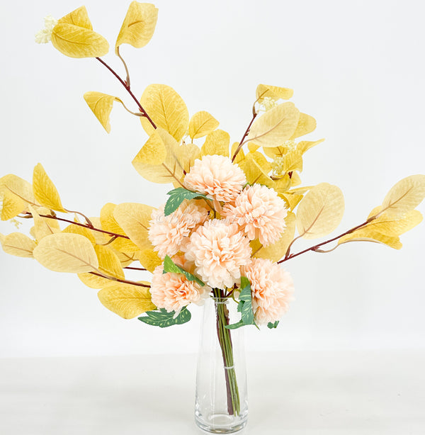 Pink Yellow Hydrangea Leaf/Thistle Silk Bouquet Artificial Flower Wedding/Home Decoration Gifts Decor Floral, Centerpiece, Arrangement B-008