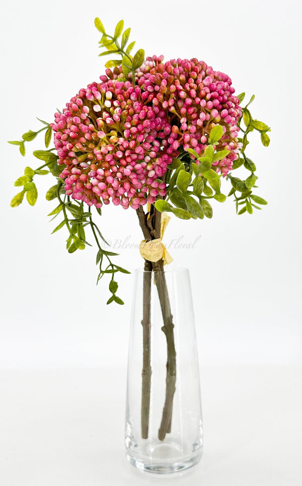 3 stems Pink Berry Fruit Stem, Artificial Filler, High-Quality Realistic Kitchen/Wedding/Home Decoration Gift Decor Floral