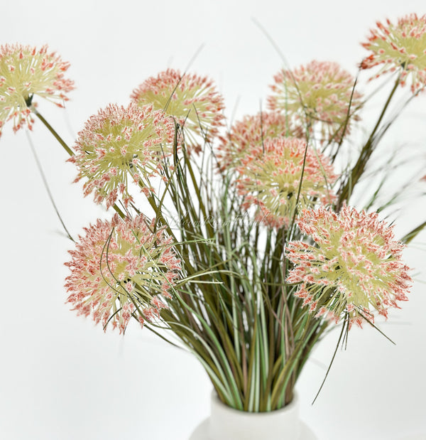 27” Baby Pink Allium Artificial 5 heads Bunch Flowers, Faux Fake Floral Branches, Silk Realistic Home Wedding Kitchen Decor Spring