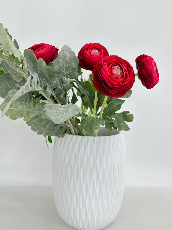 Silk Red Ranunculus High-Quality Artificial Flower Stem | Wedding/Home Decoration Gifts Decor Floral, Artificial Flower, Craft Supply, Faux