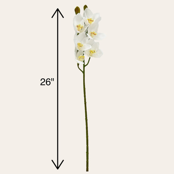 26&quot; White Boat Orchid Stem Artificial Flowers, Faux Fake Floral Branches, Real Touch Orchid Realistic Home Wedding Kitchen Decor Spring