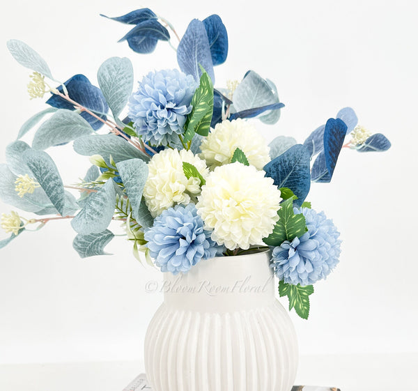 Blue and White Leaf/Thistle Bouquet Artificial Flower Wedding/Home Decoration | Gifts | Decor Floral, Centerpiece, Arrangement B-003