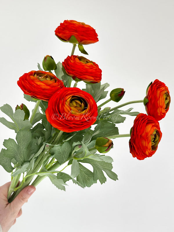 Orange Ranunculus High-Quality Artificial Silk Flower Stem | Wedding/Home Decoration Gifts | Decor | Floral, Artificial Flower, Craft Supply