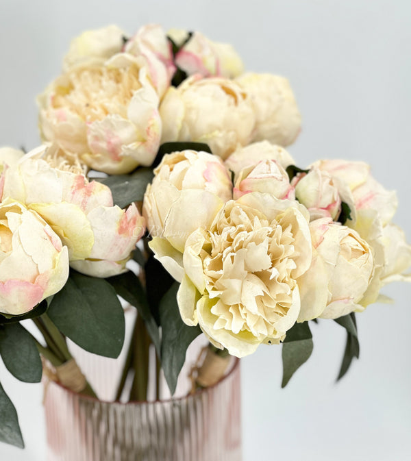 14&quot; Cream Peony Rose Bouquet | Extremely Realistic Luxury Quality Artificial Kitchen/Wedding/Home Decoration Gifts French Floral Flower