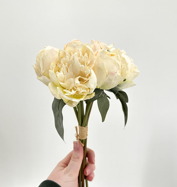 14&quot; Cream Peony Rose Bouquet | Extremely Realistic Luxury Quality Artificial Kitchen/Wedding/Home Decoration Gifts French Floral Flower