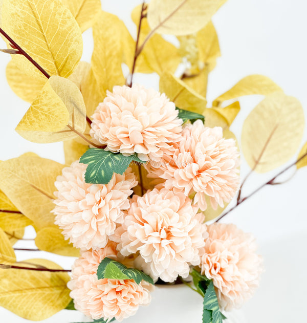 Pink Yellow Hydrangea Leaf/Thistle Silk Bouquet Artificial Flower Wedding/Home Decoration Gifts Decor Floral, Centerpiece, Arrangement B-008