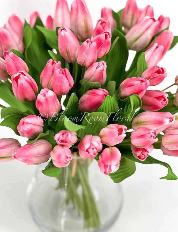7 Stems Pink Real Touch Tulips Artificial Flower, Realistic High-Quality Artificial Kitchen/Wedding/Home Gifts Decor Floral Craft Floral