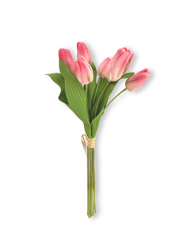 7 Stems Pink Real Touch Tulips Artificial Flower, Realistic High-Quality Artificial Kitchen/Wedding/Home Gifts Decor Floral Craft Floral