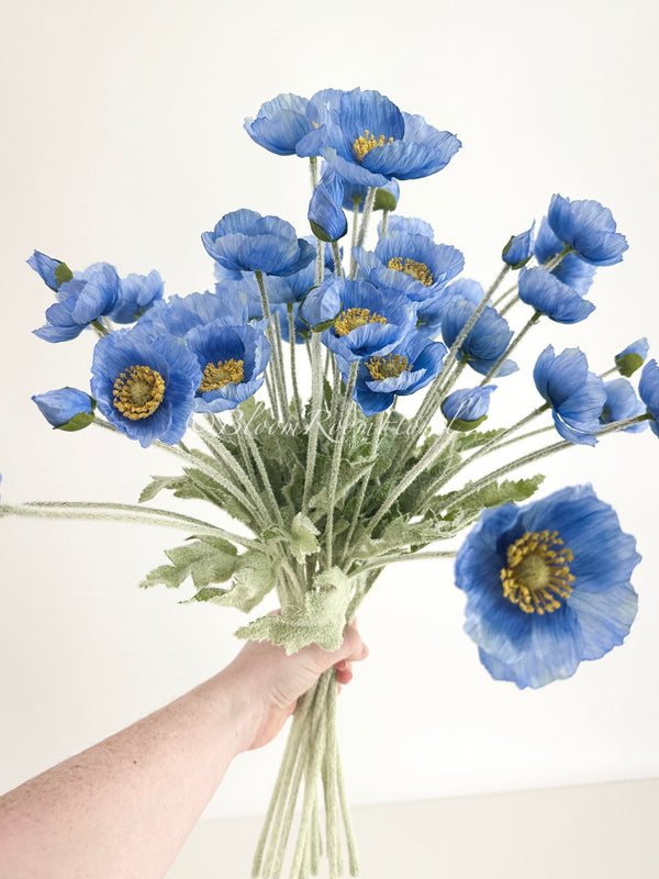 Cornflower Blue Poppy Stem | 23&quot; Tall High Quality Artificial Flower | Wedding/Home Decoration | Gifts Decor | Floral Faux Floral, Poppy