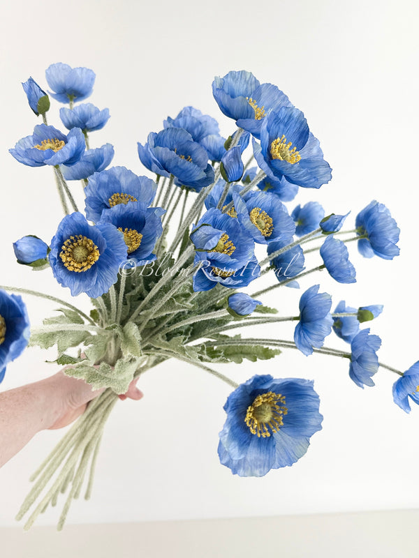 Cornflower Blue Poppy Stem | 23&quot; Tall High Quality Artificial Flower | Wedding/Home Decoration | Gifts Decor | Floral Faux Floral, Poppy