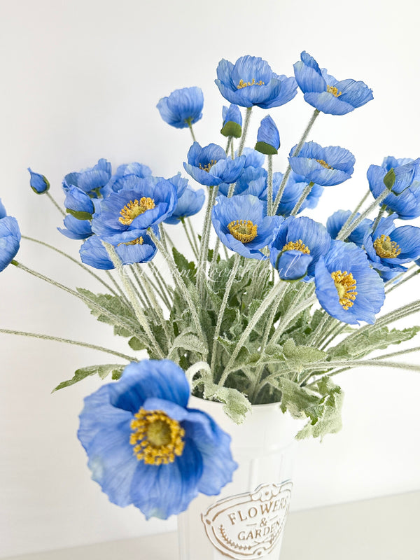 Cornflower Blue Poppy Stem | 23&quot; Tall High Quality Artificial Flower | Wedding/Home Decoration | Gifts Decor | Floral Faux Floral, Poppy