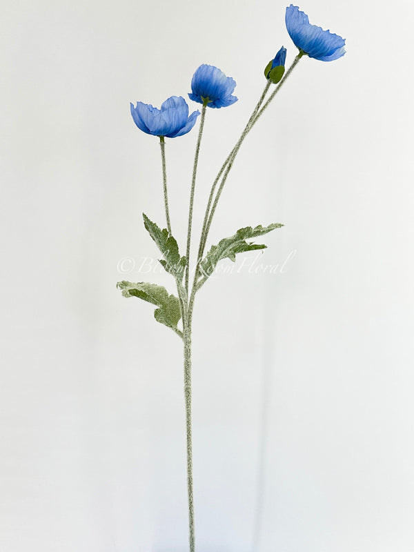 Cornflower Blue Poppy Stem | 23&quot; Tall High Quality Artificial Flower | Wedding/Home Decoration | Gifts Decor | Floral Faux Floral, Poppy