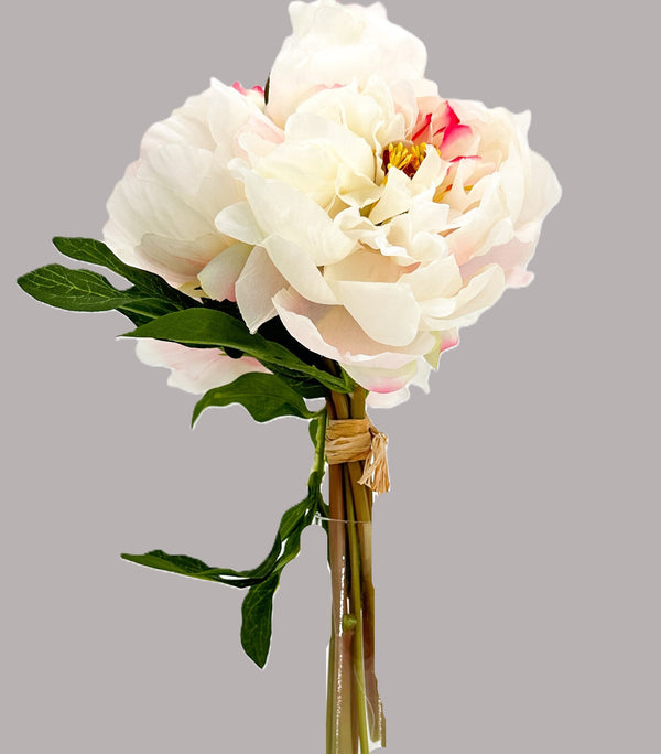 5 stem White And Pink Tipped Silk Peony Bouquet Artificial Flower Wedding/Home Decoration | Gifts | Decor Floral, Centerpiece, Arrangement