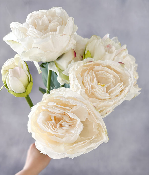 8 Head White 32” Long Dried Look Peony Faux Artificial Bouquet Wedding/Home Decoration/Gifts/Decor Floral Silk Flowers Decor Realistic P-044