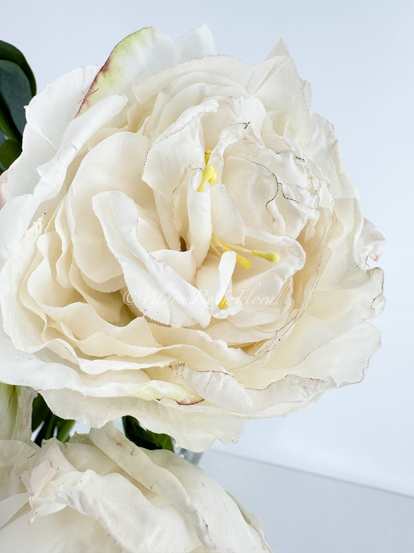 8 Head White 32” Long Dried Look Peony Faux Artificial Bouquet Wedding/Home Decoration/Gifts/Decor Floral Silk Flowers Decor Realistic P-044