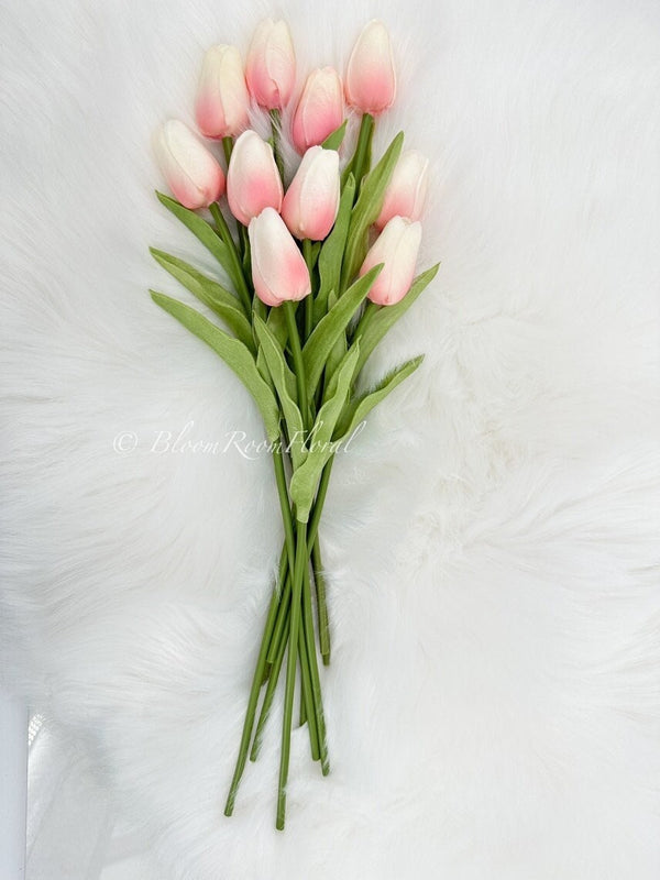 10 Light Pink Real Touch Tulips Artificial Flower, Realistic Luxury Quality Artificial Kitchen/Wedding/Home Gifts Decor Floral Craft Floral
