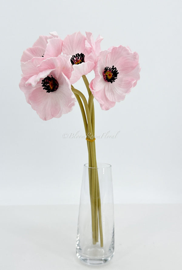 5 Stem Pink Poppy Bunch | 12&quot; Tall Luxury Real Touch Quality Artificial Flower | Wedding/Home Decoration | Gifts Decor | Floral Faux Floral