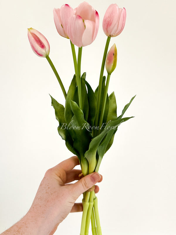 5 Stem Baby Pink Real Touch Tulips Artificial Flower, Realistic Luxury Quality Artificial Kitchen/Wedding/Home Gifts Decor Floral Craft