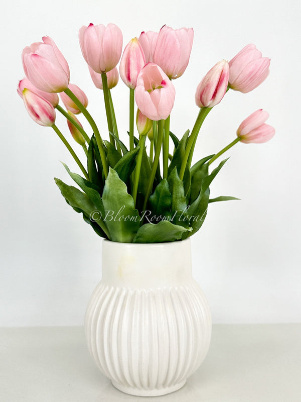 5 Stem Baby Pink Real Touch Tulips Artificial Flower, Realistic Luxury Quality Artificial Kitchen/Wedding/Home Gifts Decor Floral Craft
