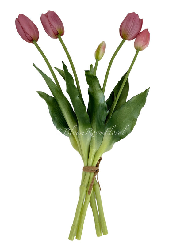 5 Blush Pink Real Touch Tulips Artificial Flower, Realistic Luxury Quality Artificial Kitchen/Wedding/Home Gifts Decor Floral Craft Floral