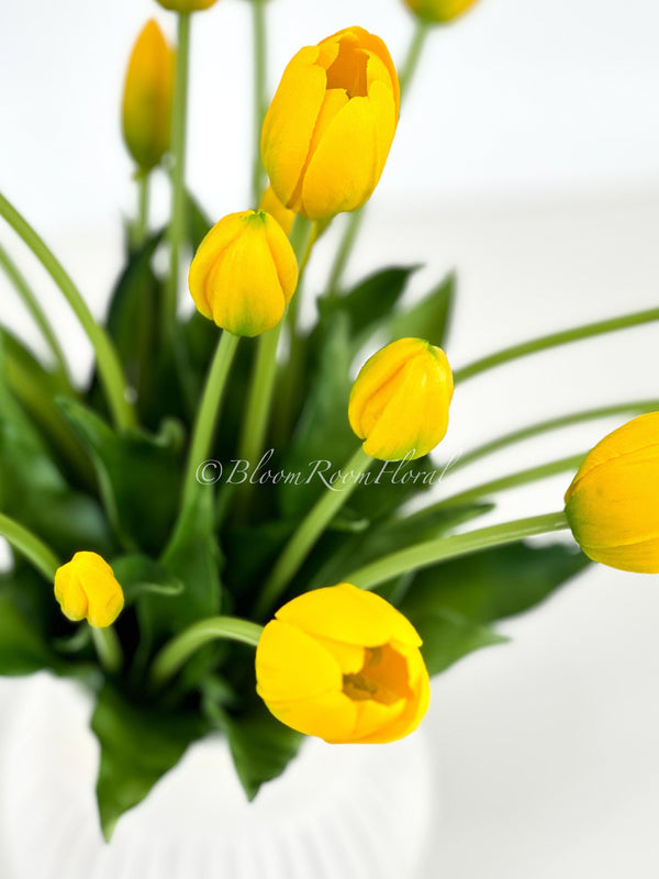 5 Stem Yellow Real Touch Tulips Artificial Flowers, Realistic Luxury Quality Artificial Kitchen/Wedding/Home Gifts Decor Floral Craft DIY