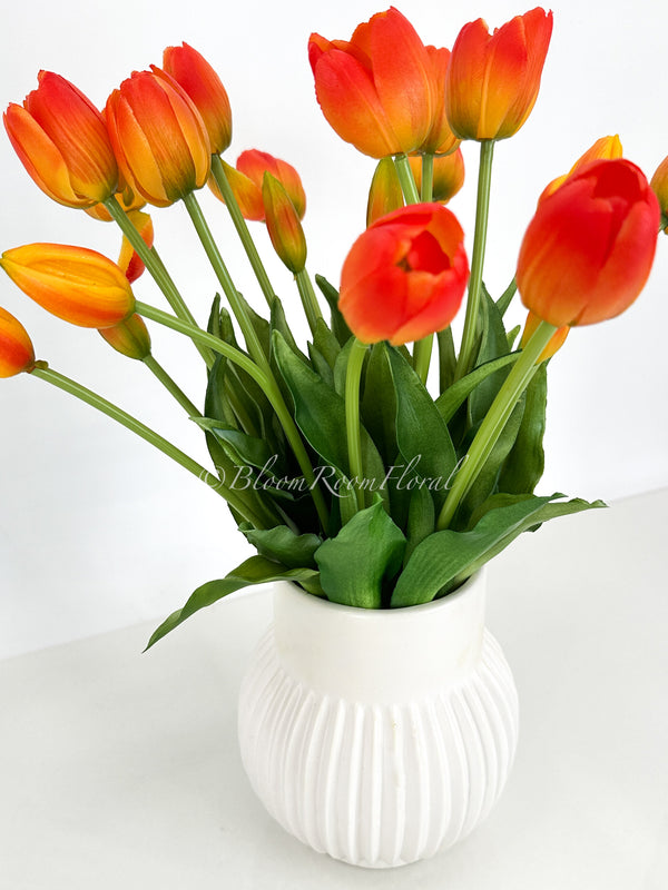 5 Stem Orange Ombre Real Touch Tulips Artificial Flower, Realistic Luxury Quality Artificial Kitchen/Wedding/Home Gifts Decor Floral Craft