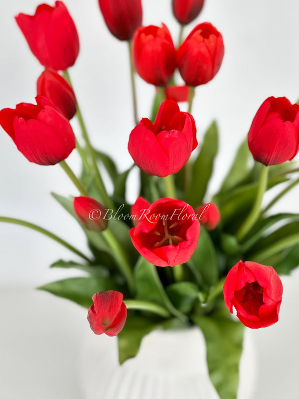 5 Stem Red Real Touch Tulips Artificial Flower, Realistic Luxury Quality Artificial Kitchen/Wedding/Home Gifts Decor Floral Craft Floral DIY