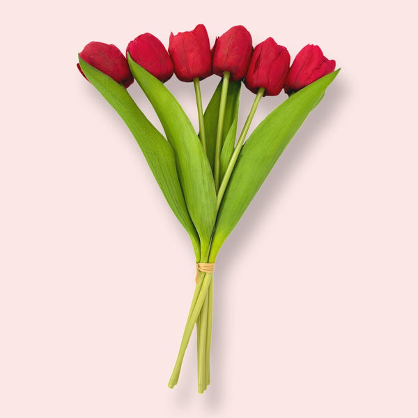 6 Red Real Touch Tulips Artificial Flower, Realistic High Quality Artificial Kitchen/Wedding/Home Gifts Decor Floral Craft DIY Bouquet