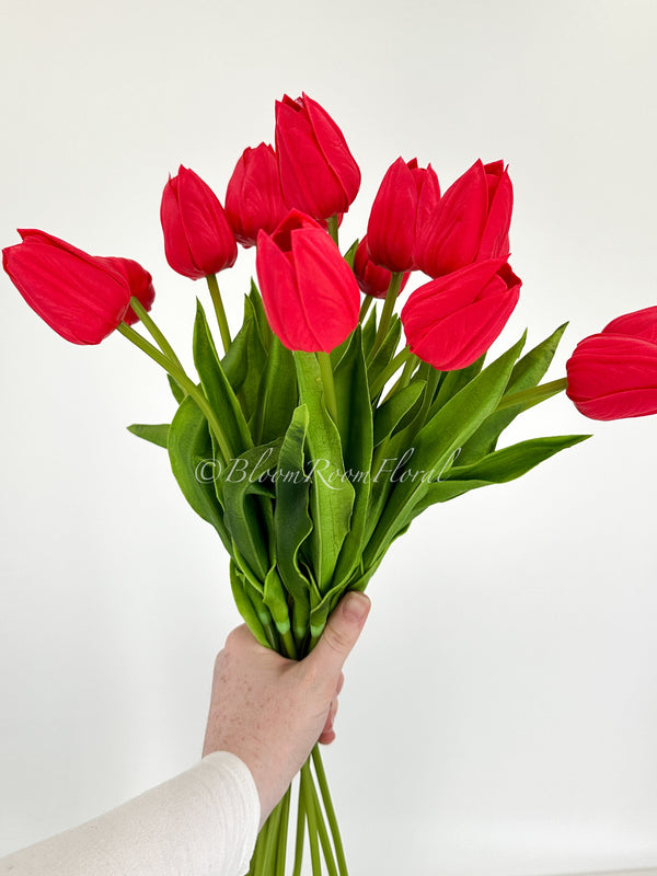 18&quot; Red Real Touch Silicone Tulip | Realistic High Quality Artificial Flower | Wedding/Home Decoration | Decor | Floral Birthday Gift