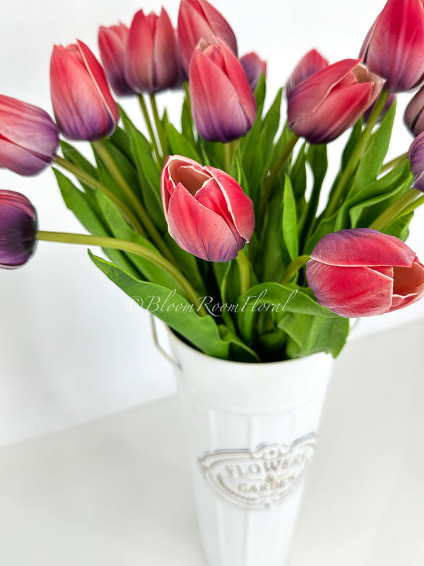 18&quot; Purple/Pink Ombre Real Touch Silicone Tulip | Realistic High Quality Artificial Flower | Wedding/Home Decoration | Decor | Floral Gift