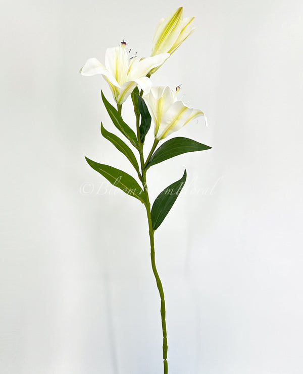 28&quot; Real Touch White 3 Bloom Lily Stems Faux Flowers/Wedding/Home Decoration Gifts Decor Floral Silk Flowers, Artificial Spray L-003