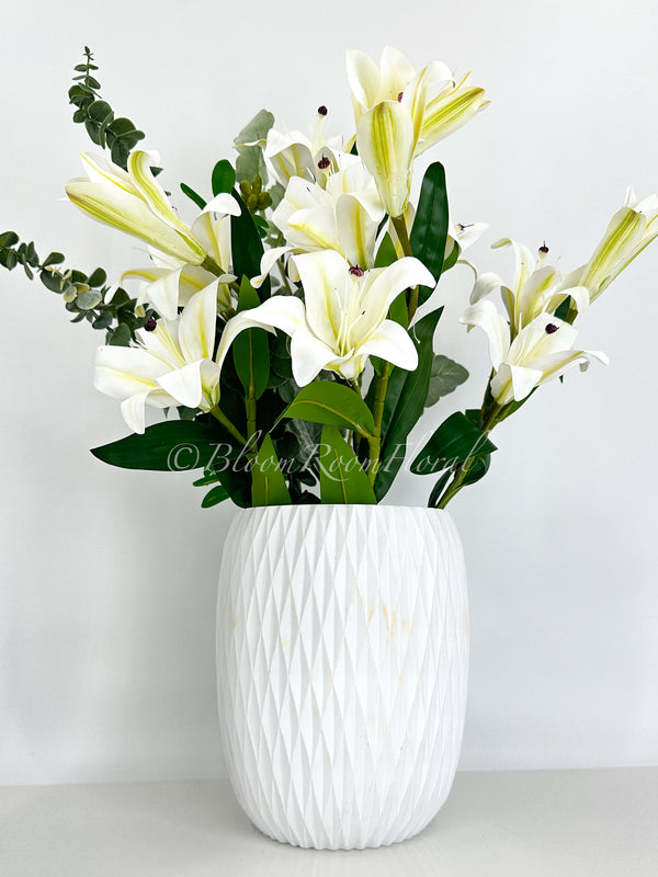 28&quot; Real Touch White 3 Bloom Lily Stems Faux Flowers/Wedding/Home Decoration Gifts Decor Floral Silk Flowers, Artificial Spray L-003