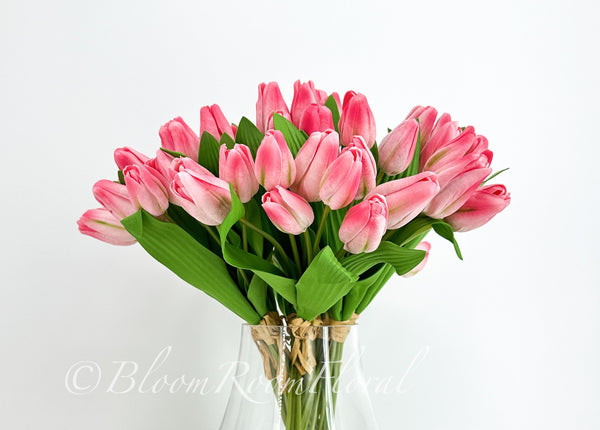 7 Stems Pink Real Touch Tulips Artificial Flower, Realistic High-Quality Artificial Kitchen/Wedding/Home Gifts Decor Floral Craft Floral