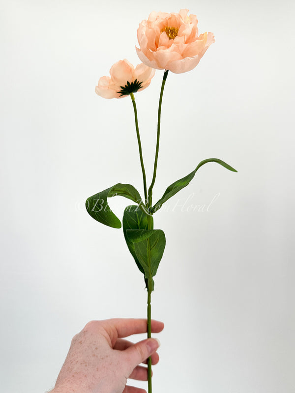 Salmon Pink Poppy Stem | 20&quot; Tall High Quality Artificial Flower | Wedding/Home Decoration | Gifts Decor | Floral Faux Floral, DYI Poppy