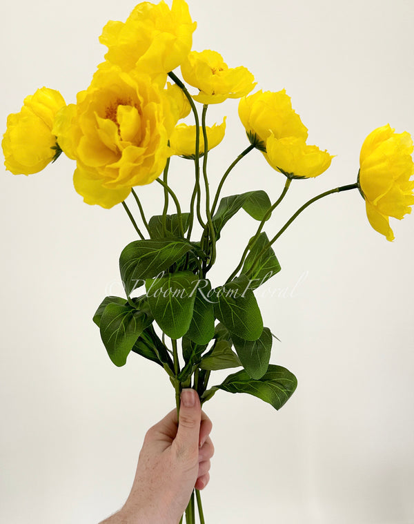 Yellow Poppy Stem | 20&quot; Tall High Quality Artificial Flower | Wedding/Home Decoration | Gifts Decor | Floral Faux Floral, Poppy DIY Craft