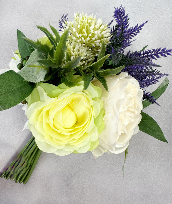 Yellow Ranunculus Purple Lavender White Hydrangea Green Berry Bouquet Artificial Flower Wedding/Home Decoration | Decor Floral, Arrangement