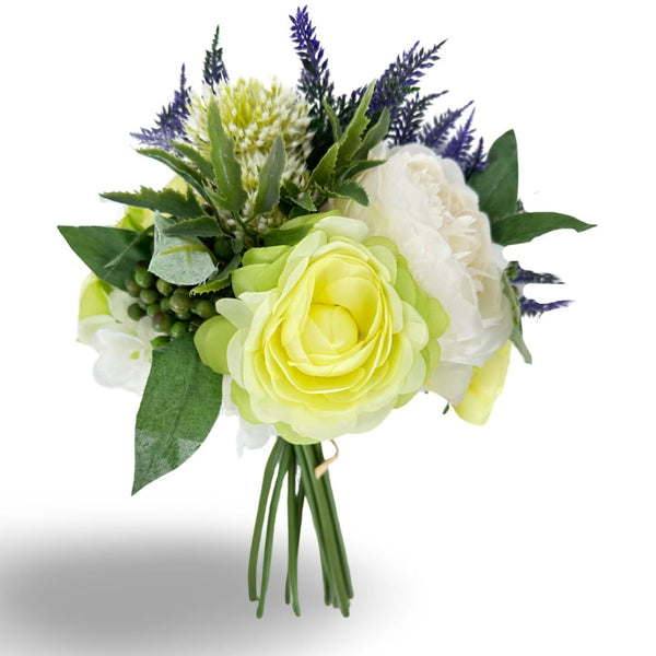 Yellow Ranunculus Purple Lavender White Hydrangea Green Berry Bouquet Artificial Flower Wedding/Home Decoration | Decor Floral, Arrangement