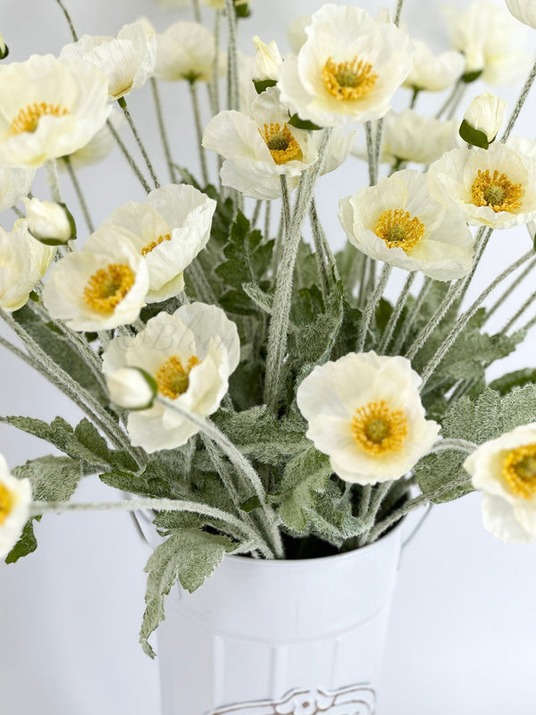 White Poppy Stem | 23&quot; Tall High Quality Artificial Flower | Wedding/Home Decoration | Gifts Decor | Floral Faux Floral, Poppy Stem