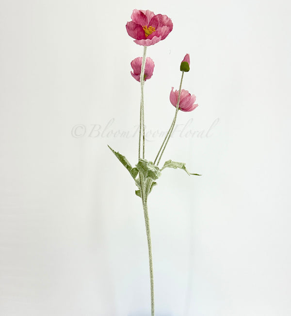 Cerise Poppy Stem | 23&quot; Tall High Quality Artificial Flower | Wedding/Home Decoration | Gifts Decor | Floral Faux Floral, Poppy Stem