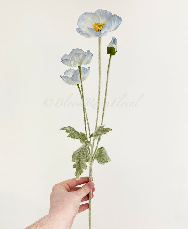 Periwinkle Poppy Stem | 23&quot; Tall High Quality Artificial Flower | Wedding/Home Decoration | Gifts Decor | Floral Faux Floral, Poppy Stem