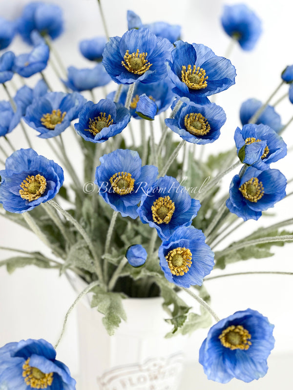 Cornflower Blue Poppy Stem | 23&quot; Tall High Quality Artificial Flower | Wedding/Home Decoration | Gifts Decor | Floral Faux Floral, Poppy