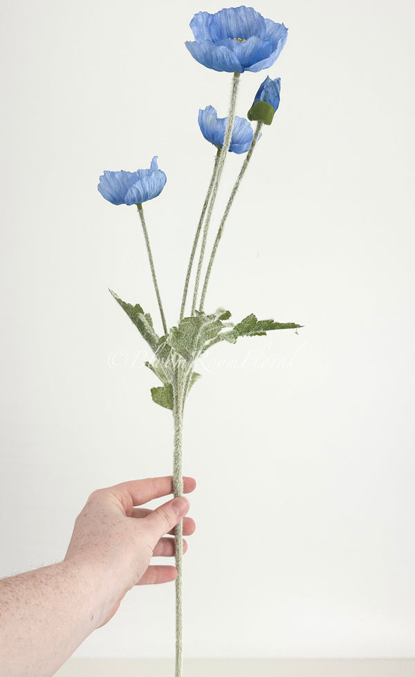 Cornflower Blue Poppy Stem | 23&quot; Tall High Quality Artificial Flower | Wedding/Home Decoration | Gifts Decor | Floral Faux Floral, Poppy