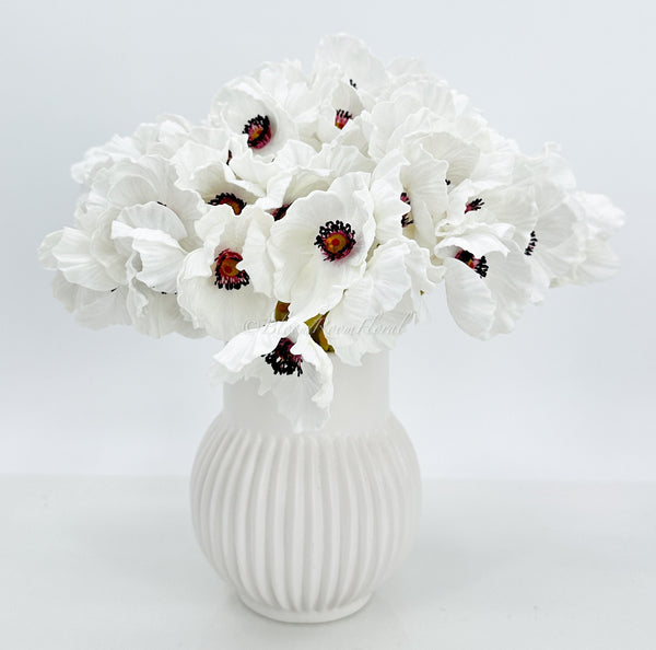 5 Stem White Poppy Bunch | 12&quot; Tall Luxury Real Touch Quality Artificial Flower | Wedding/Home Decoration | Gifts Decor | Floral Faux Floral