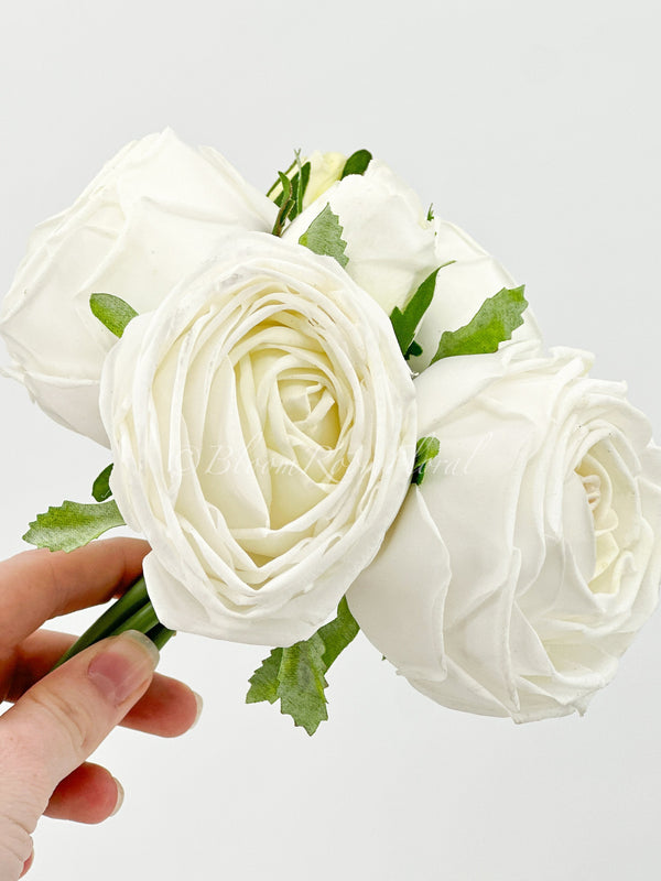 6 Stem Real Touch White Cabbage Roses | Extremely Realistic Luxury Quality Artificial Flower | Wedding/Home Decoration | Gifts Floral R-018