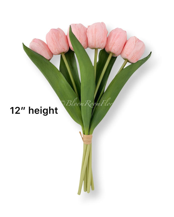 6 Melon-Pink Real Touch Tulips Artificial Flower, Realistic Luxury Quality Artificial Kitchen/Wedding/Home Gifts Decor Floral Craft DIY