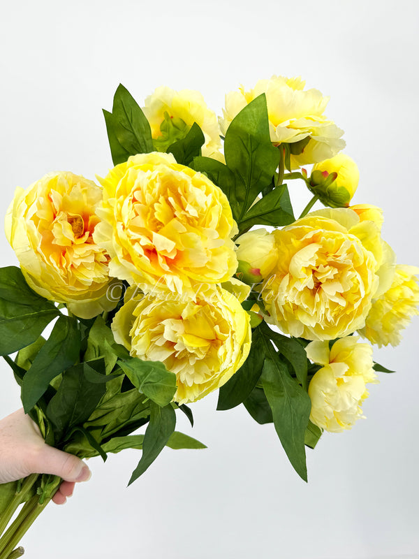 Yellow Moutan Silk Peony Stem Realistic High-Quality Artificial Kitchen/Wedding/Home Decoration Gift French Floral Flower Bouquet P-011