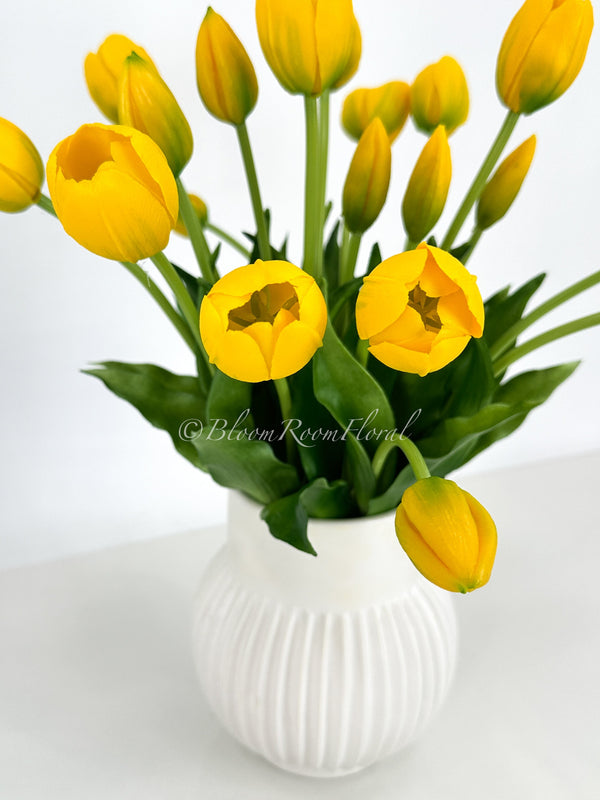 5 Stem Yellow Real Touch Tulips Artificial Flowers, Realistic Luxury Quality Artificial Kitchen/Wedding/Home Gifts Decor Floral Craft DIY